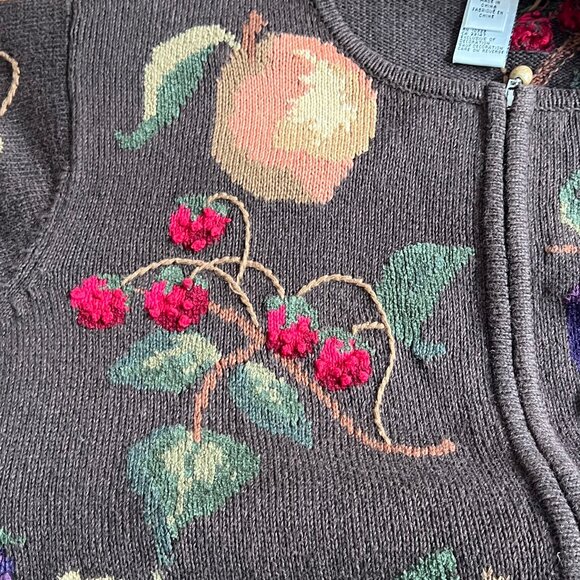 Vintage Novelty Knit Fruit Cardigan Sweater Silk Cotton Whimsical Cottagecore - Picture 11 of 14
